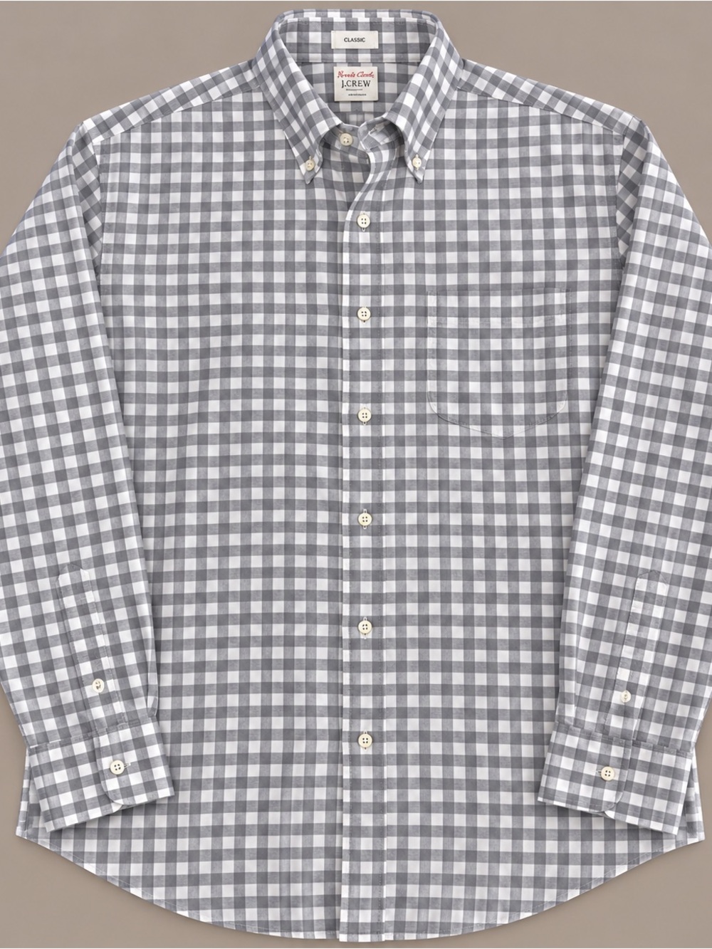 J. Crew Classic Button-Down Gingham Shirt in Gray and White 100% Cotton